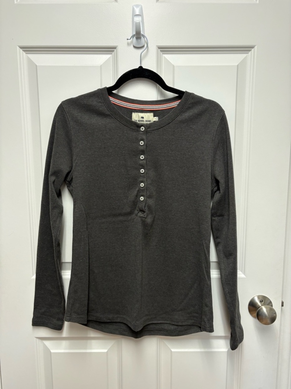 The Normal Brand Charcoal Gray Henley with Contrast Neck Tape